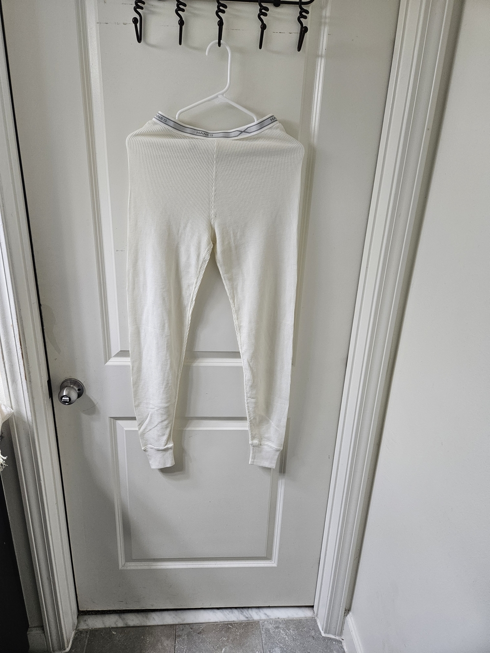 Hanes White Thermal Long Johns with Gray Waistband Detail